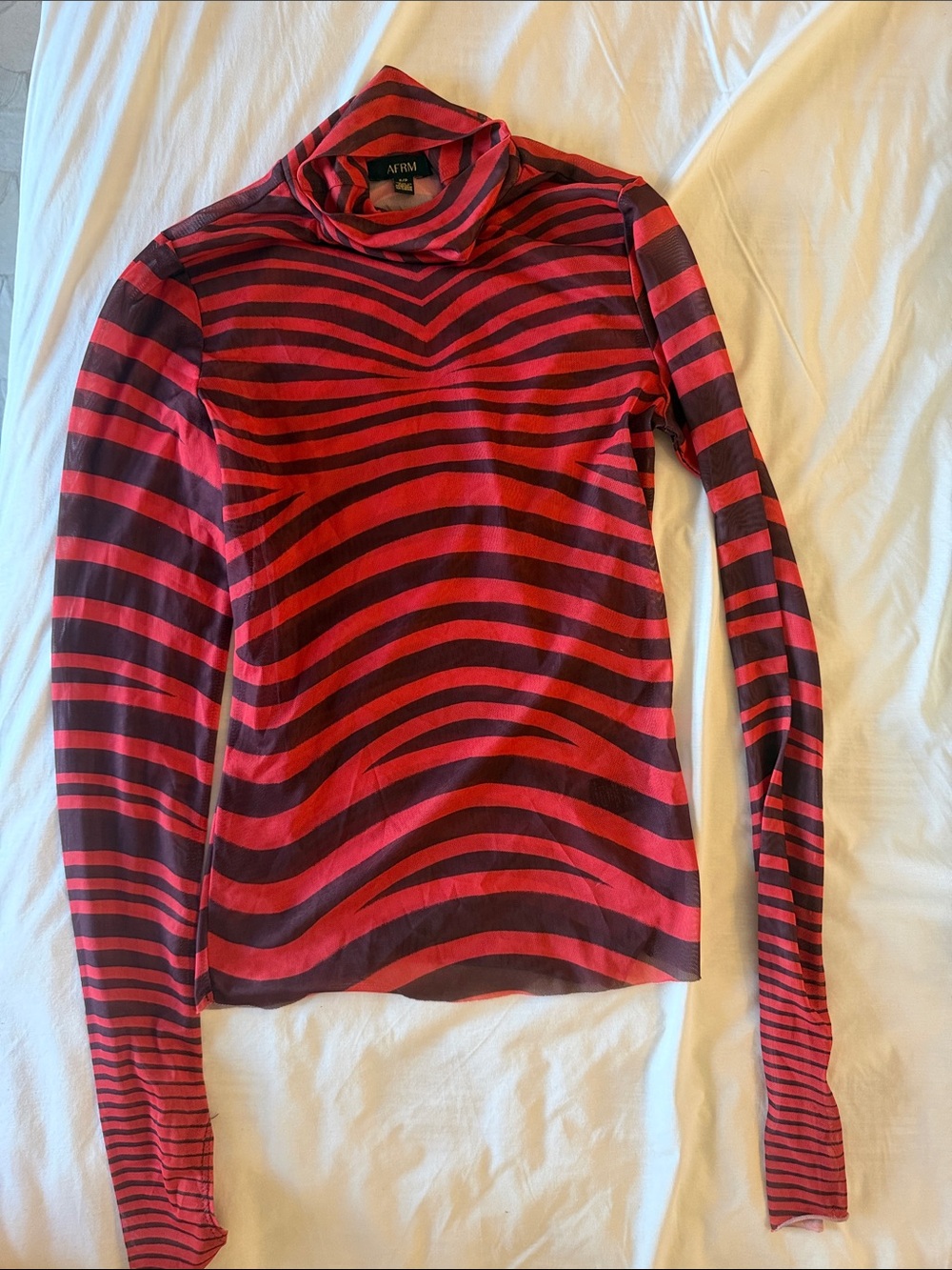 AFRM REVOLVE Red and Black Zebra-Stripe Mesh Turtleneck